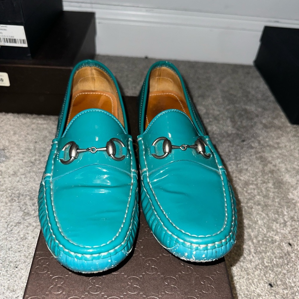 Authentic Gucci Turquoise Leather Loafers